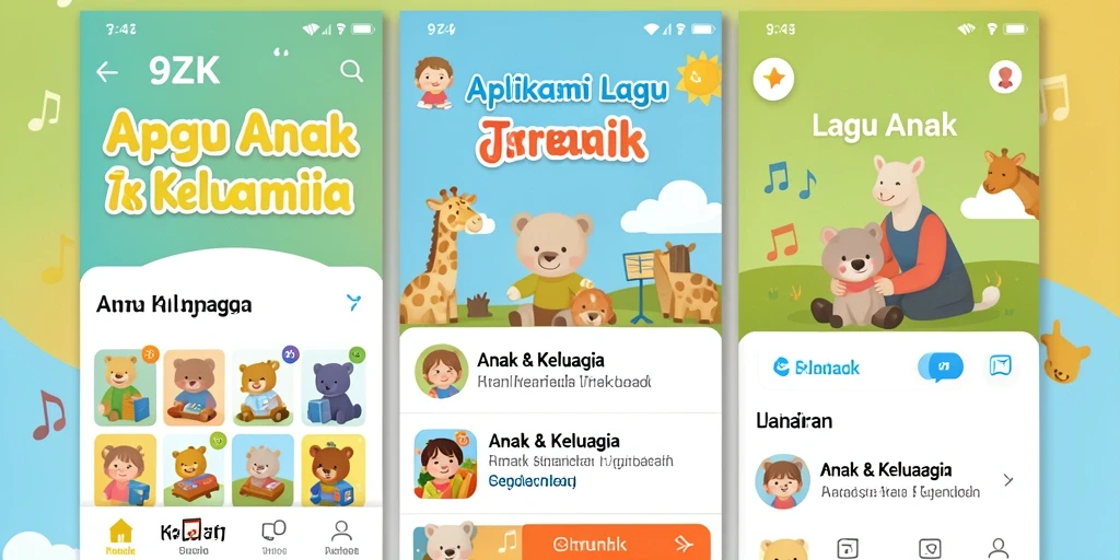Tampilan antarmuka ceria aplikasi 9ZK dengan lagu anak-anak.